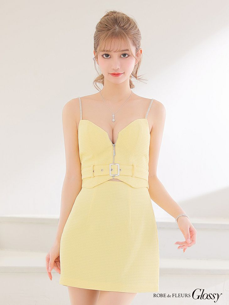 Glossy Zipper × belt setup cami dress
