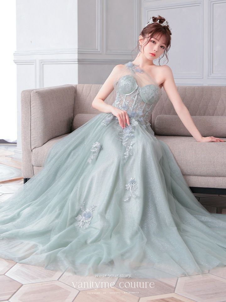 vanityME.couture. ワンショルダー フラワーモチーフ インポート プリンセス 姫 ロングドレス バースデードレス