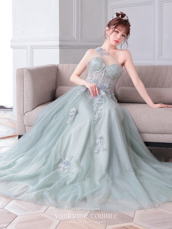 vanityME.couture. ワンショルダー フラワーモチーフ インポート プリンセス 姫 ロングドレス バースデードレス