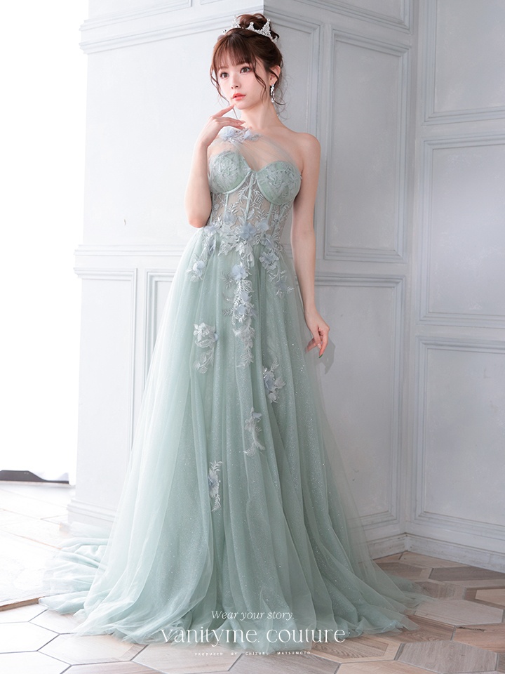 vanityME.couture. ワンショルダー フラワーモチーフ インポート プリンセス 姫 ロングドレス バースデードレス