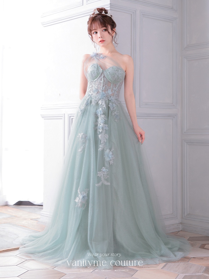 vanityME.couture. ワンショルダー フラワーモチーフ インポート プリンセス 姫 ロングドレス バースデードレス