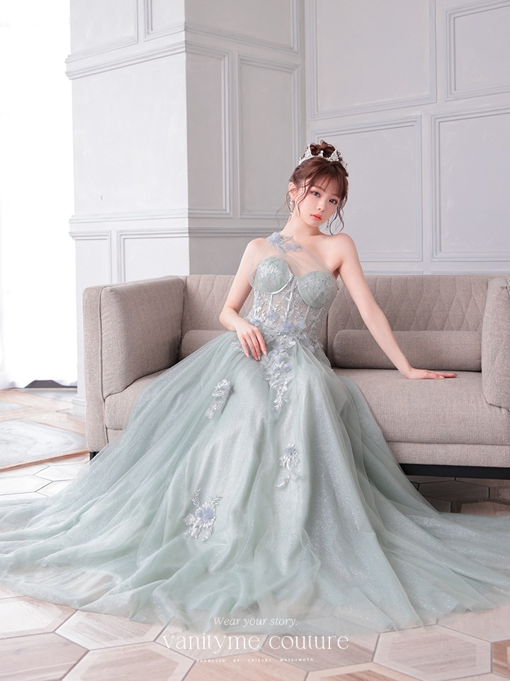 vanityME.couture. ワンショルダー フラワーモチーフ インポート プリンセス 姫 ロングドレス バースデードレス