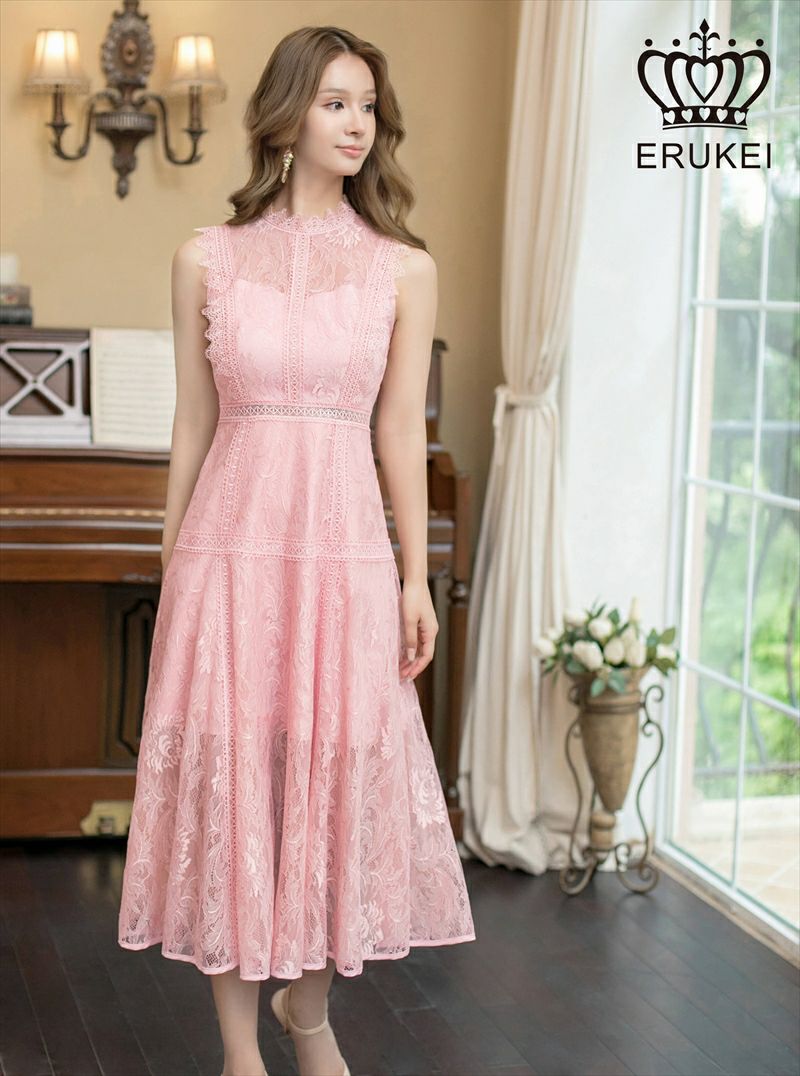 ERUKEI エルケイ ピンク 花柄・半袖・チュール・Aライン・ミディアム  