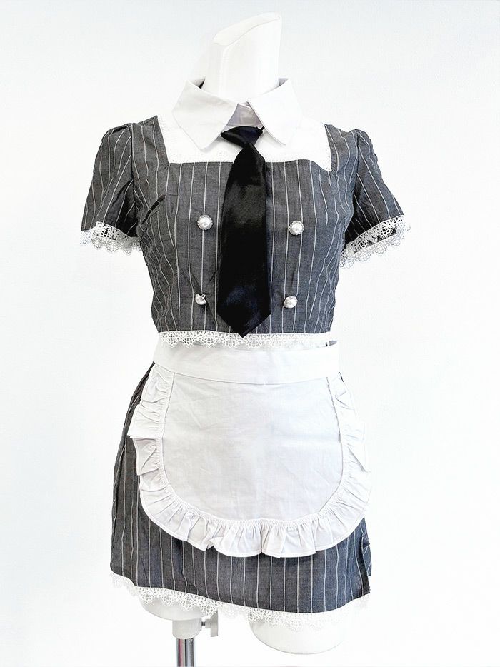 【6点セット】STRIPE Maid ストライプメイド [グレー] vcsot-220563-2-se