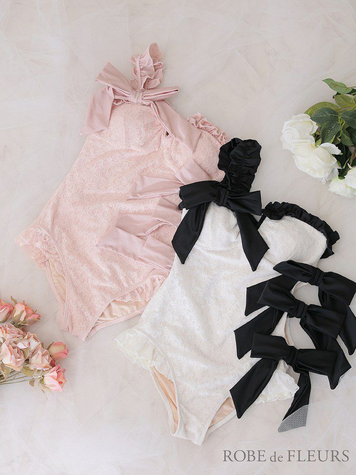 ROBE de FLEURS ローブドフルール RIBBON × LACY FRILL SWIM WEAR 【返品不可】 fm2936-c