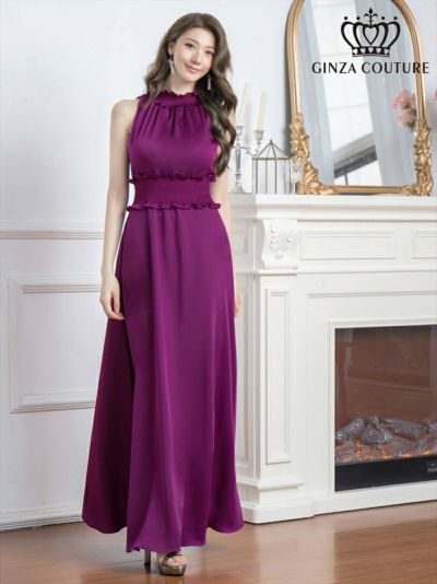 パープル ロングドレス スリーブレス