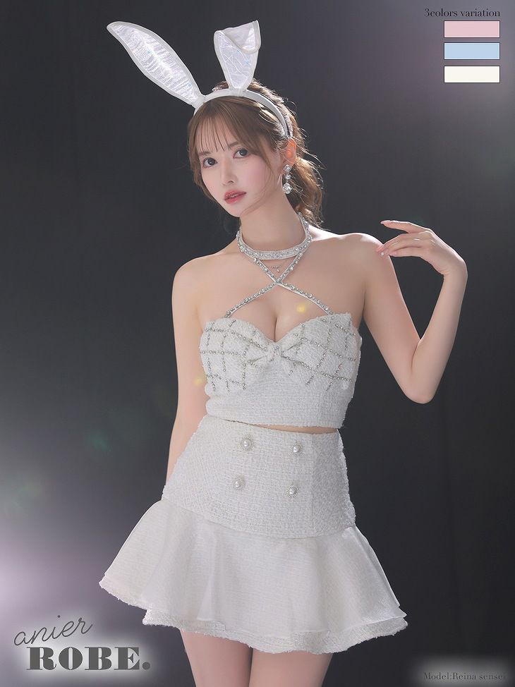 ROBE de FLEURS ローブドフルール ブルー Idol banny dress [カチューシャ付き］ fm-anier4028-2