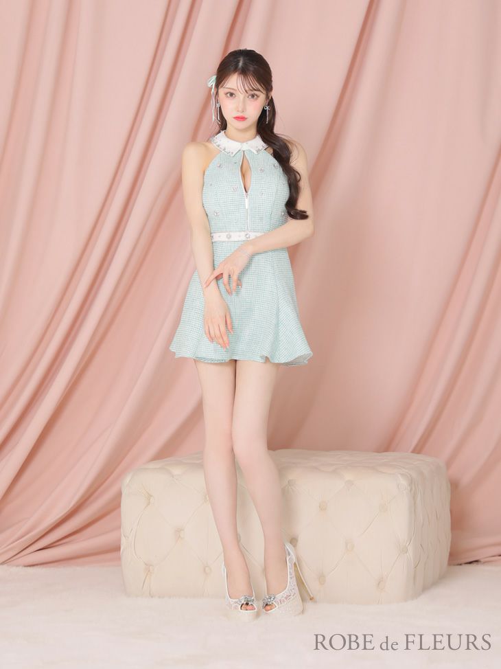 ROBE de FLEURS ローブドフルール ツイード×ビジューセットアップミニドレス(fm2891-c)