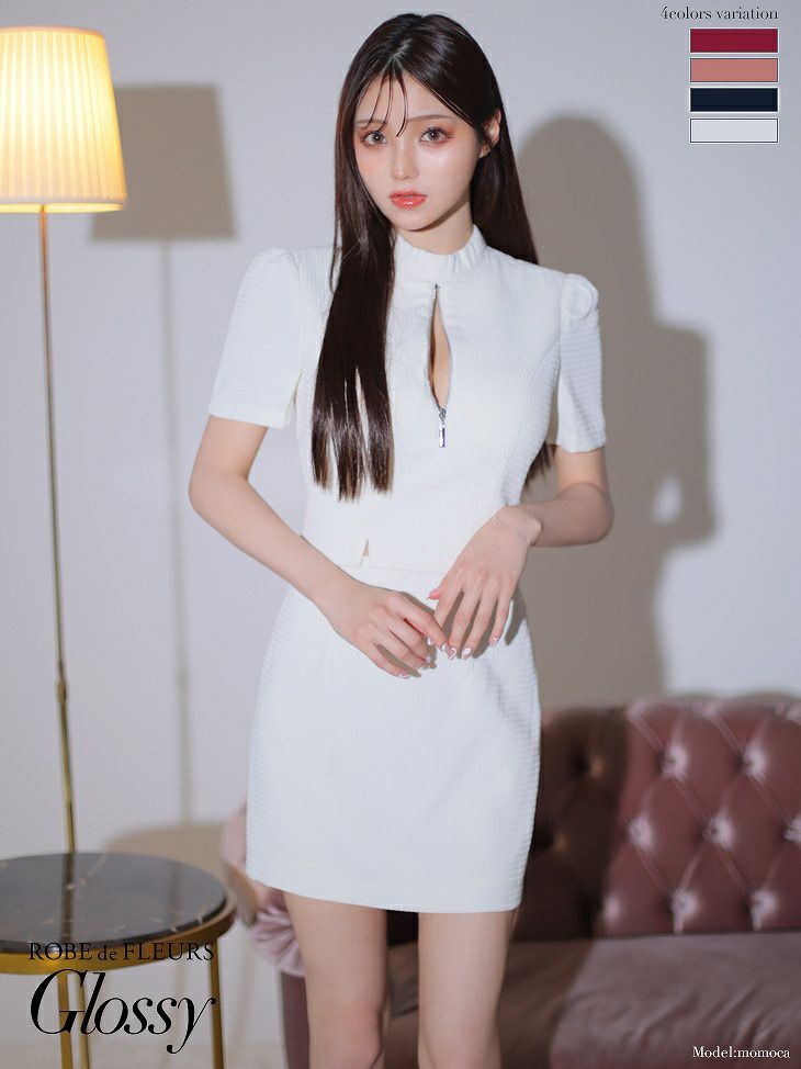 Glossy フロントジッパーセットアップミニドレス【ストレッチあり】 gl3224-c