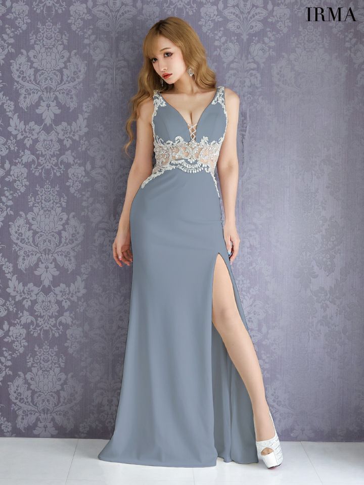 IRMA ワンカラー/カットアウト/刺繍/LongDress ir11046-c