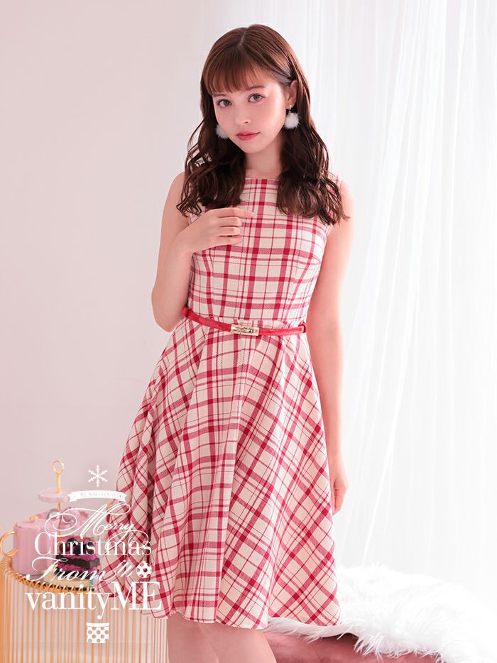 vanityME.onep 赤チェックワンピース ドレス レッド vim-230969-1a 
