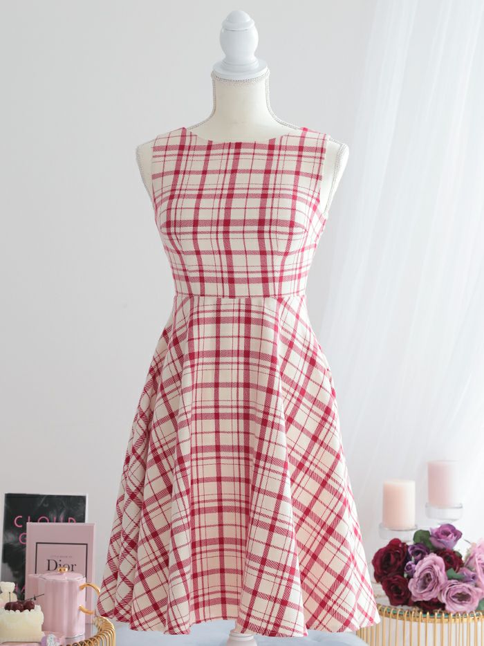 vanityME.onep 赤チェックワンピース ドレス レッド vim-230969