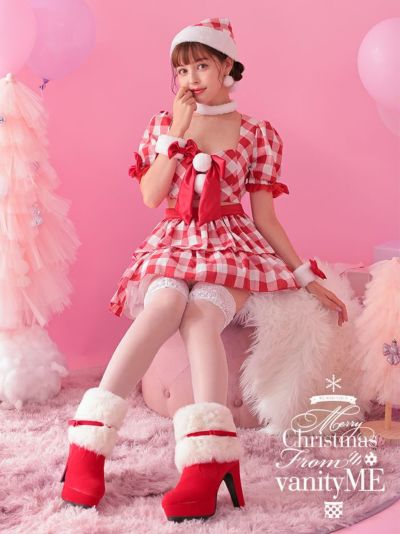 【サンタセール特別価格】【5点セット】赤チェック リボンサンタ [ナナちゃん着用]  vcsst-10230-na