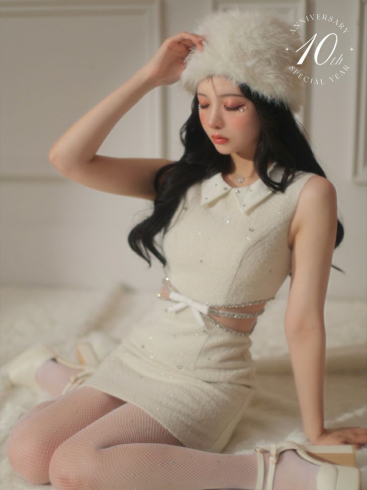 ROBE de FLEURS ローブドフルール ホワイト 10th SPECIAL COLLECTION Sweet Bijou Mini Dress fm2983-2