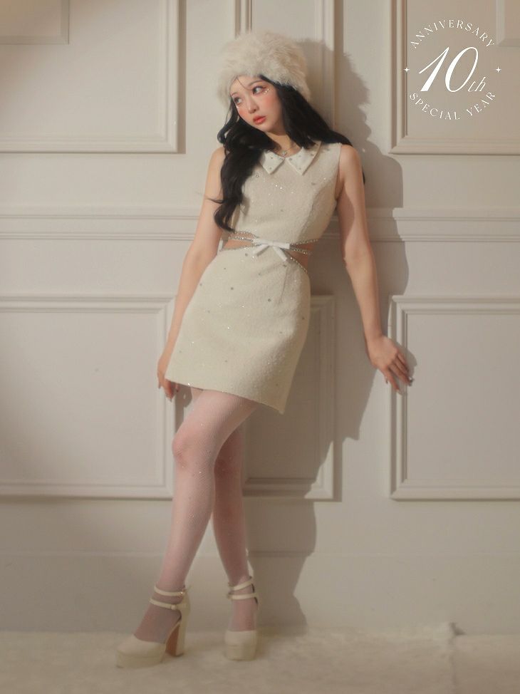 ROBE de FLEURS ローブドフルール ホワイト 10th SPECIAL COLLECTION Sweet Bijou Mini Dress fm2983-2