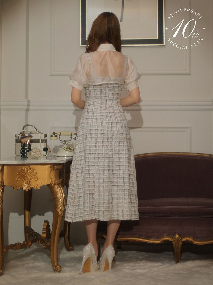 ROBE de FLEURS ローブドフルール ホワイト 10th SPECIAL COLLECTION Venus Tweed Midi Dress fm2984-1