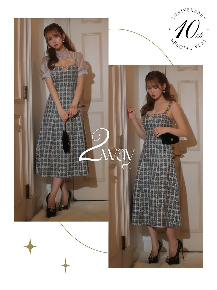 ROBE de FLEURS ローブドフルール ホワイト 10th SPECIAL COLLECTION Venus Tweed Midi Dress fm2984-1