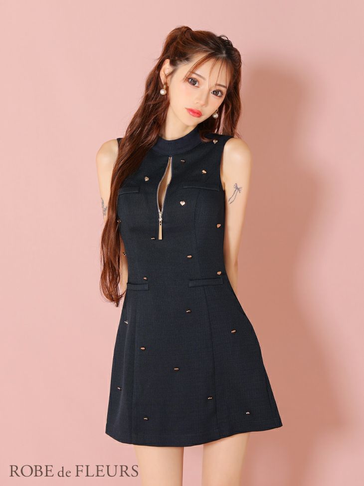 ROBE de FLEURS ローブドフルール ハートボタンキュートネスミニドレス fm2979-c