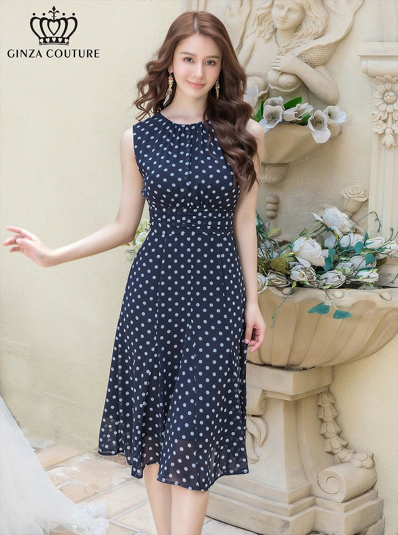 ERUKEI エルケイ ネイビー ハイウエスト・ノースリーブ・Aライン  