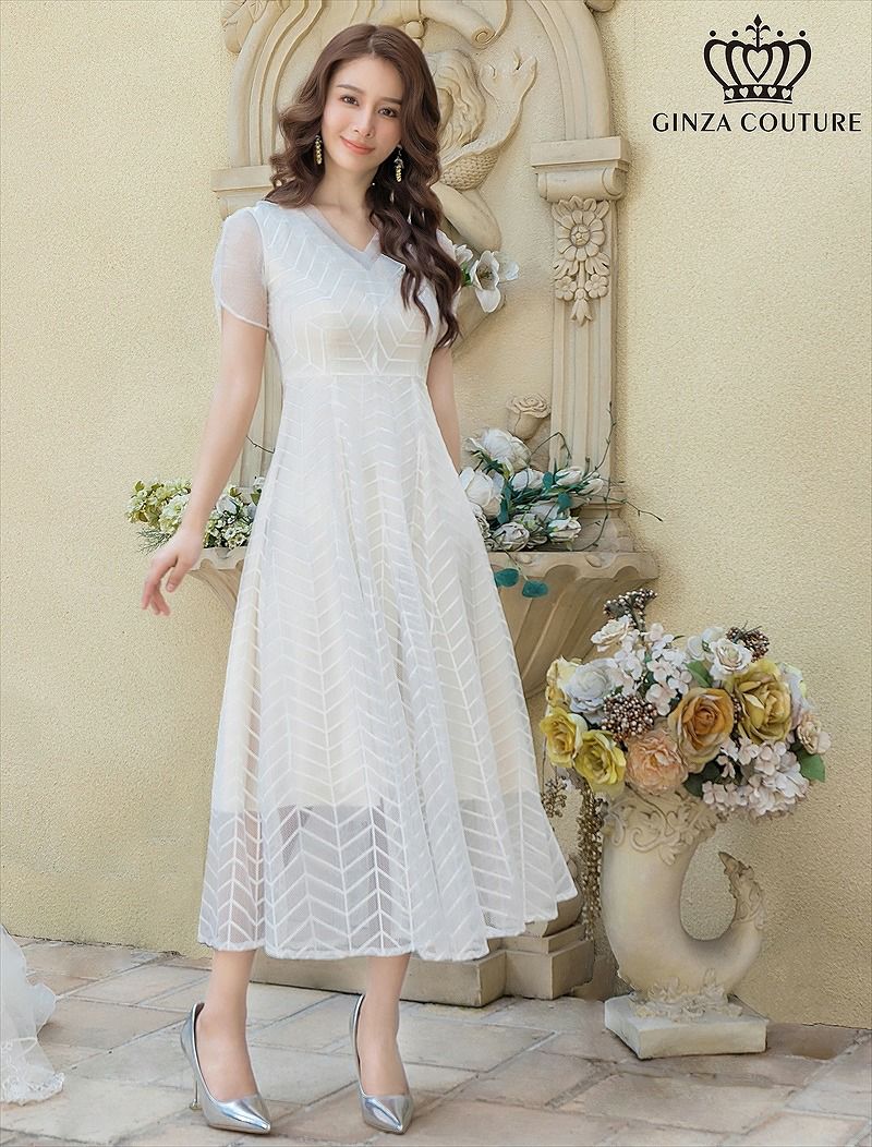 ERUKEI エルケイ ホワイト 総レース・Vネック・ハイウエスト・A