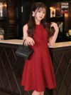 vanityME. × ROBE de FLEURS Collaboration Dress LADY TWEED FLARE DRESS レッド [せいはちゃん着用] de2546a-4-se