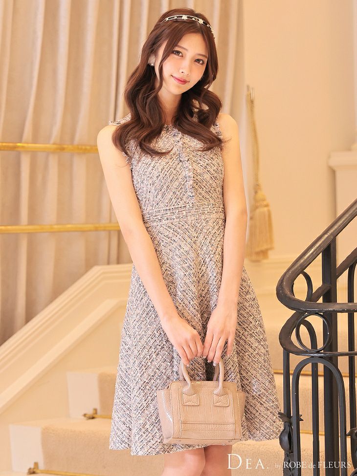 vanityME. × ROBE de FLEURS Collaboration Dress LADY TWEED FLARE DRESS レッド [せいはちゃん着用] de2546a-4-se