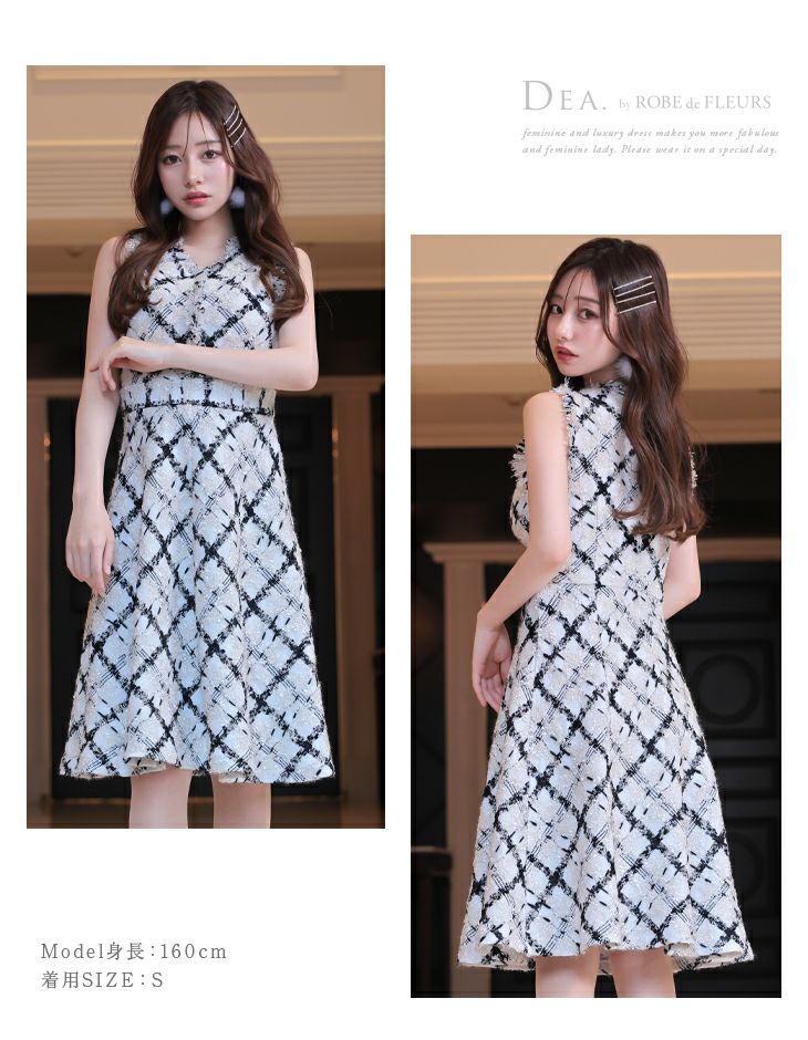vanityME. × ROBE de FLEURS Collaboration Dress LADY TWEED FLARE DRESS レッド [せいはちゃん着用] de2546a-4-se