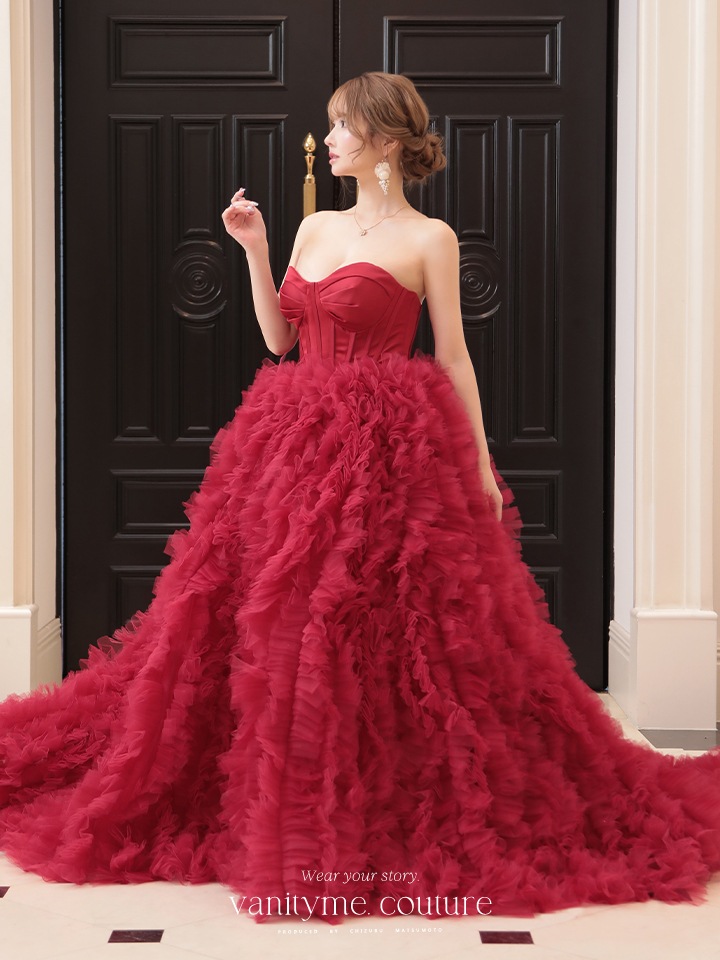 vanityME.couture. バニティミークチュール ベアトップ ボリュームフリル プリンセス 姫 ロングドレス バースデードレス レッド vctr-la-2397-2