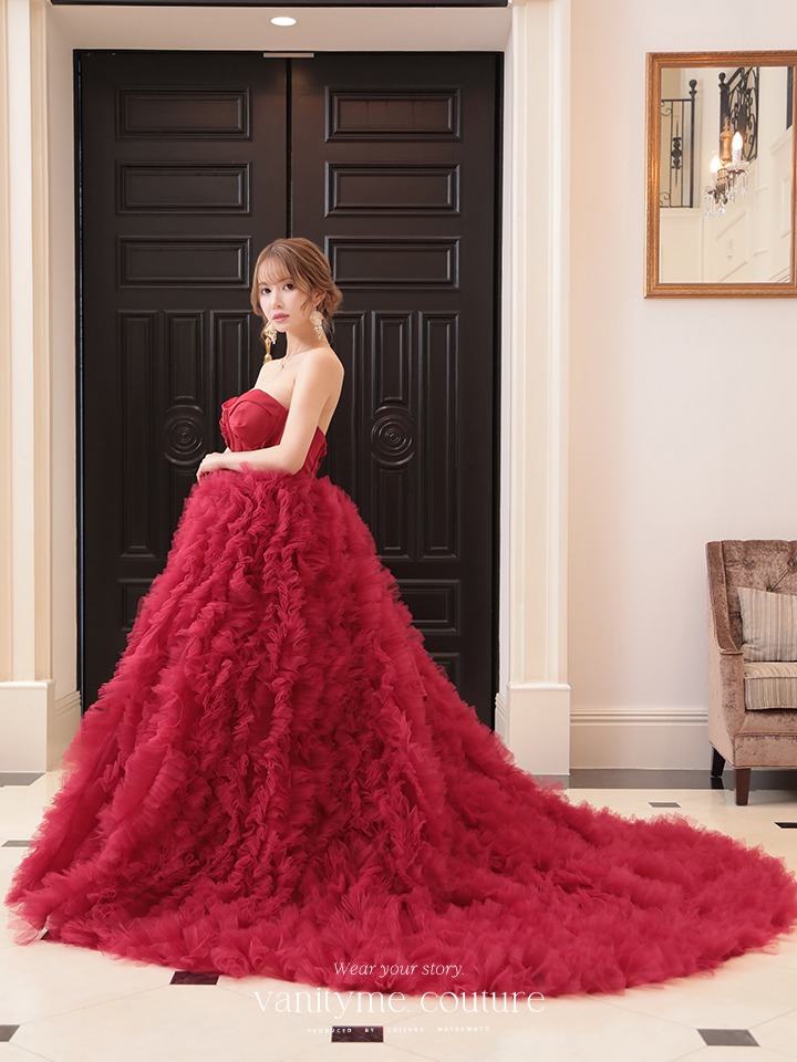vanityME.couture. バニティミークチュール ベアトップ ボリュームフリル プリンセス 姫 ロングドレス バースデードレス レッド vctr-la-2397-2