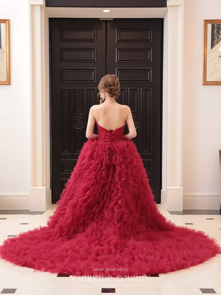 vanityME.couture. バニティミークチュール ベアトップ ボリュームフリル プリンセス 姫 ロングドレス バースデードレス レッド vctr-la-2397-2