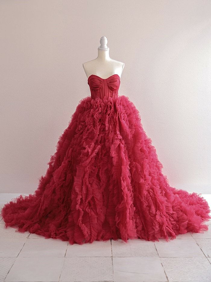 vanityME.couture. バニティミークチュール ベアトップ ボリュームフリル プリンセス 姫 ロングドレス バースデードレス レッド vctr-la-2397-2