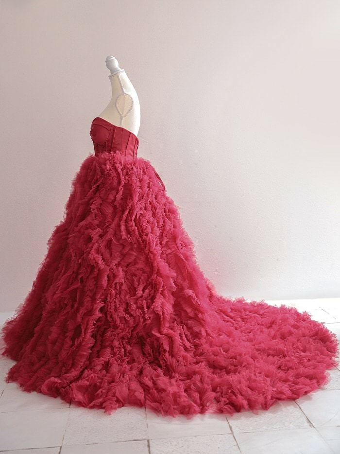 vanityME.couture. バニティミークチュール ベアトップ ボリュームフリル プリンセス 姫 ロングドレス バースデードレス レッド vctr-la-2397-2