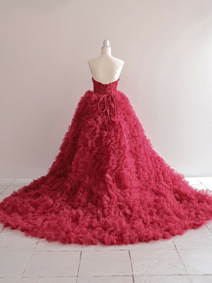 vanityME.couture. バニティミークチュール ベアトップ ボリュームフリル プリンセス 姫 ロングドレス バースデードレス レッド vctr-la-2397-2