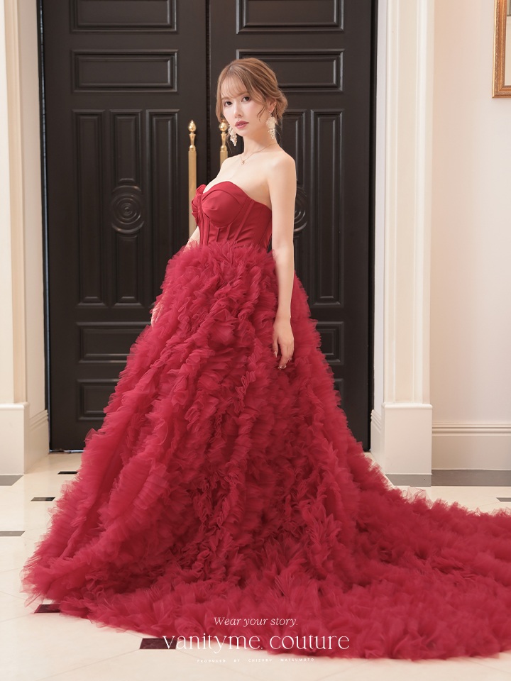 vanityME.couture. バニティミークチュール ベアトップ ボリュームフリル プリンセス 姫 ロングドレス バースデードレス レッド vctr-la-2397-2
