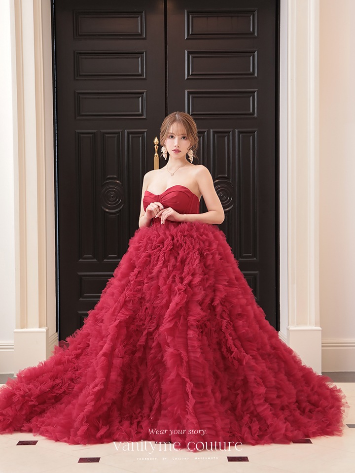 vanityME.couture. バニティミークチュール ベアトップ ボリュームフリル プリンセス 姫 ロングドレス バースデードレス レッド vctr-la-2397-2