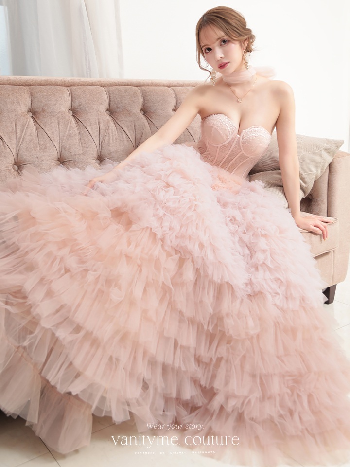 vanityME.couture. バニティミークチュール コルセット グラデーション ボリュームフリル プリンセス 姫 ロングドレス バースデードレス ピンク vctr-la-2402