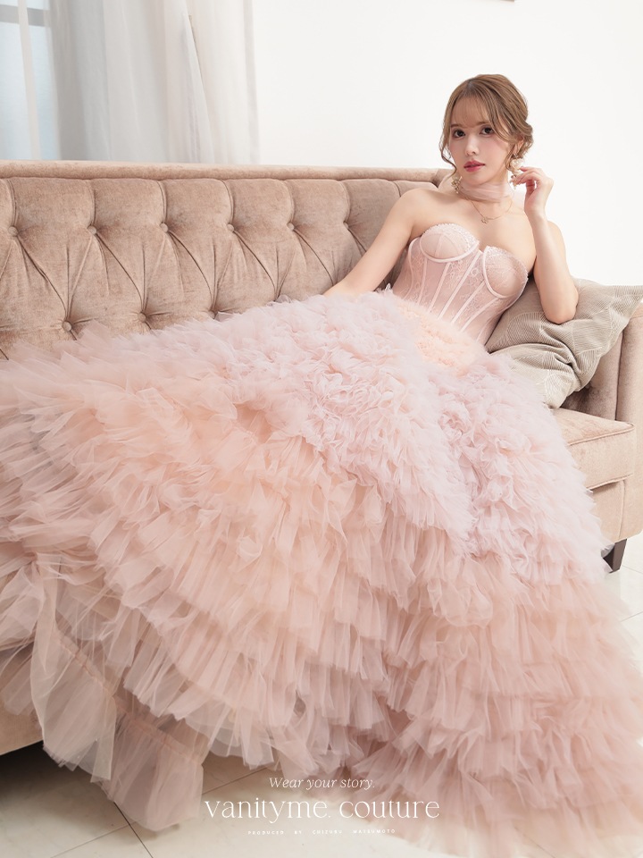 vanityME.couture. バニティミークチュール コルセット グラデーション ボリュームフリル プリンセス 姫 ロングドレス バースデードレス ピンク vctr-la-2402