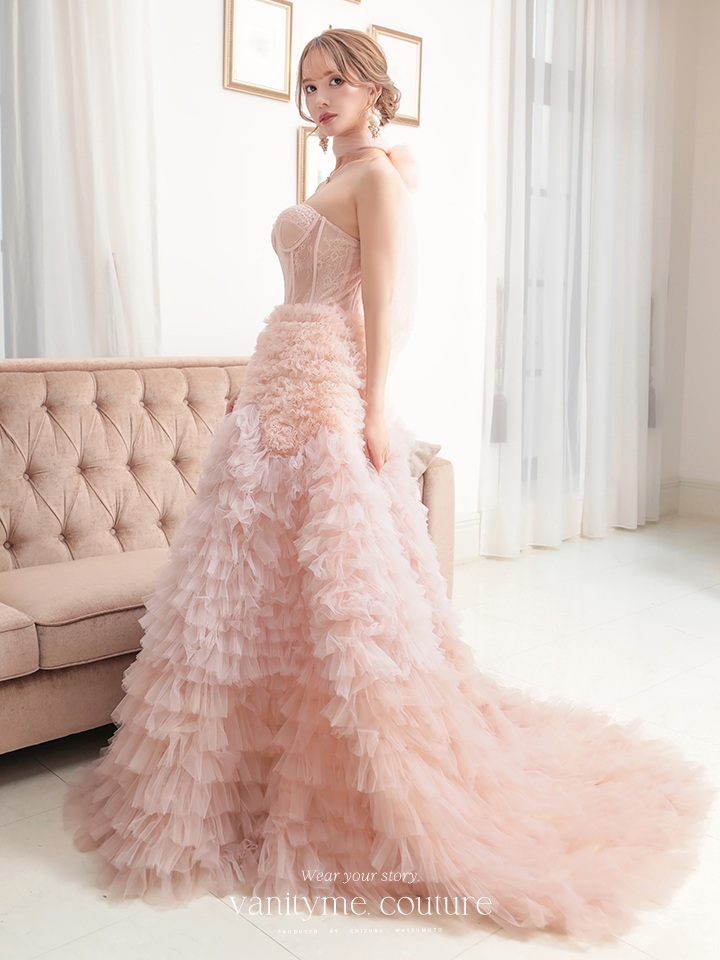 vanityME.couture. バニティミークチュール コルセット グラデーション ボリュームフリル プリンセス 姫 ロングドレス バースデードレス ピンク vctr-la-2402