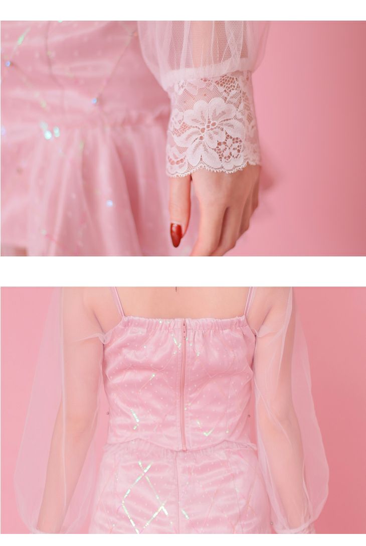 ROBE de FLEURS ローブドフルール スパンコール×ドットチュール袖付きセットアップミニドレス fm2786-c