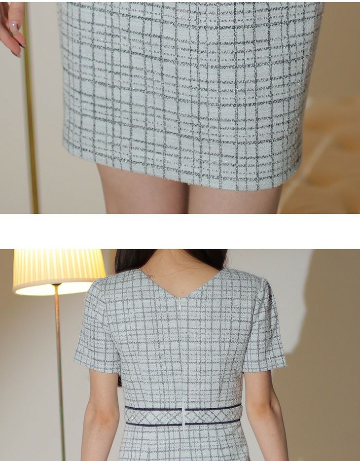 Glossy 袖付きツイードニット×フロントジッパータイトミニドレス gl3518-c