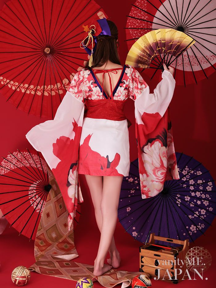 花魁 ミニ 純白花魁 白無垢のような白 コスチューム 和柄 本格和装 着物 花魁ドレス vcsot-231015-2