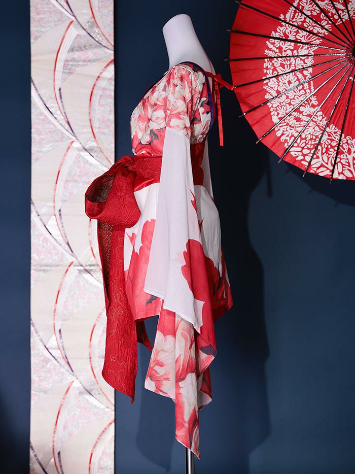 2点セット】花魁 ミニ 純白花魁 花柄シフォン 花魁コスチューム