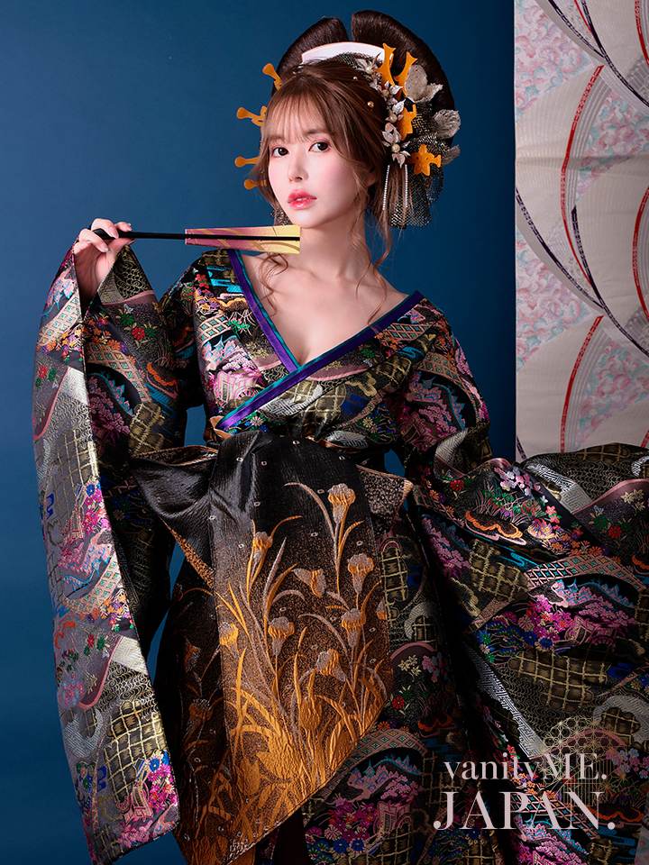 花魁 大奥 花魁コスチューム 黒 和柄 本格和装 着物 花魁ドレス vcsot-230175