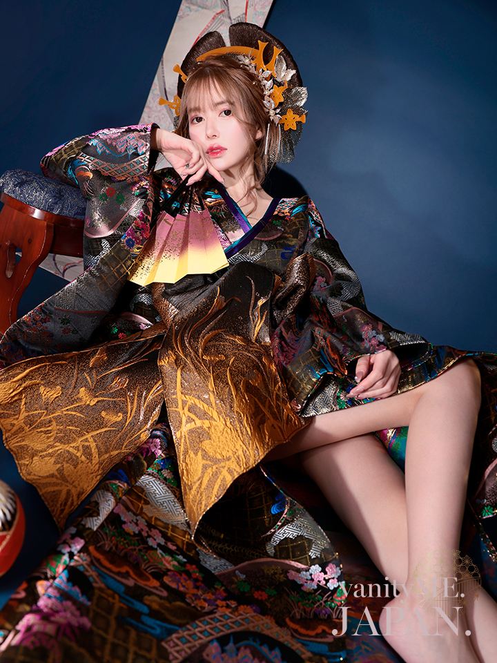 花魁 大奥 花魁コスチューム 黒 和柄 本格和装 着物 花魁ドレス vcsot-230175