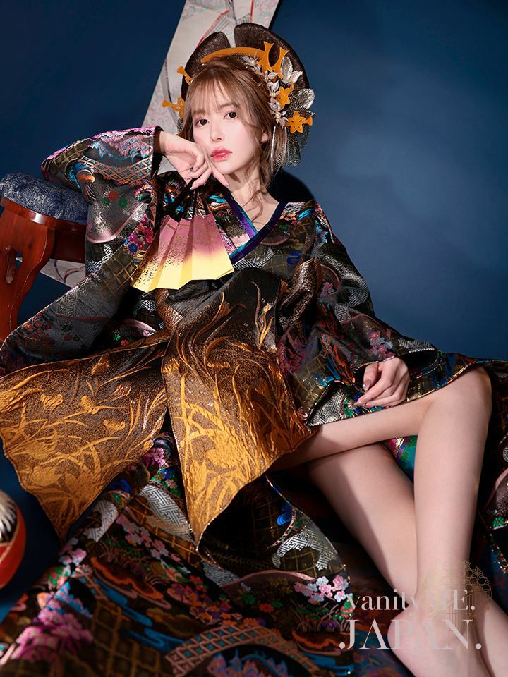 花魁 大奥 花魁コスチューム 黒 和柄 本格和装 着物 花魁ドレス vcsot-230175