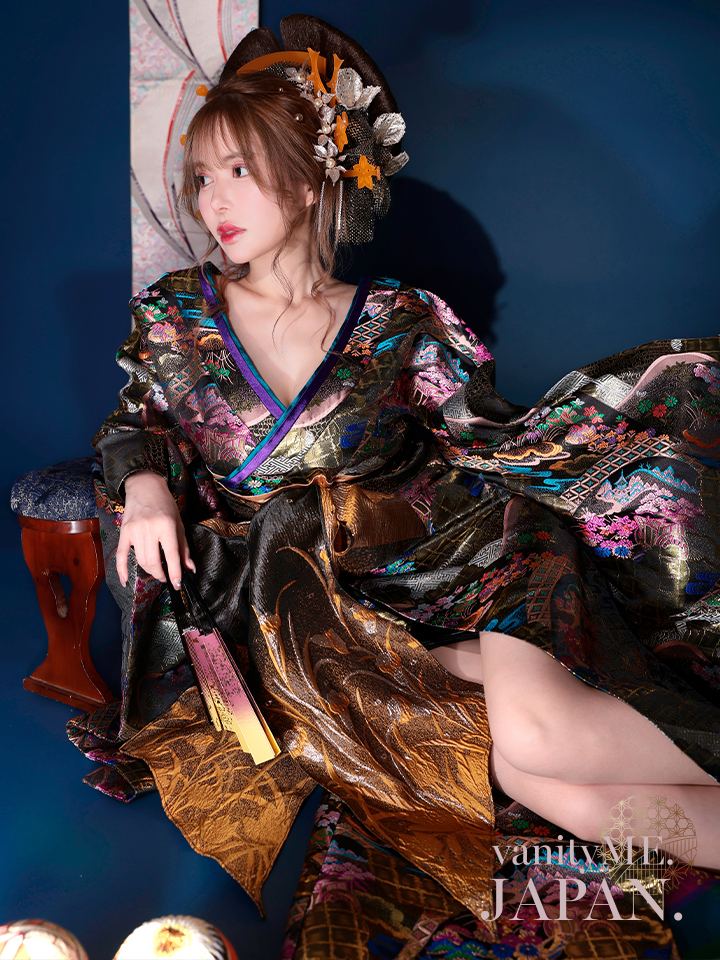 花魁 大奥 花魁コスチューム 黒 和柄 本格和装 着物 花魁ドレス vcsot-230175