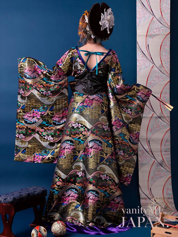 花魁 大奥 花魁コスチューム 黒 和柄 本格和装 着物 花魁ドレス vcsot-230175