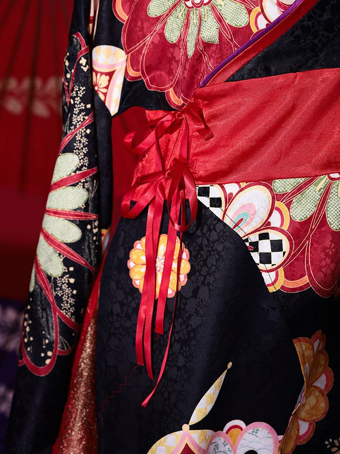 花魁 大判華柄 花魁コスチューム 黒 和柄 本格和装 着物 花魁ドレス vcsot-231072