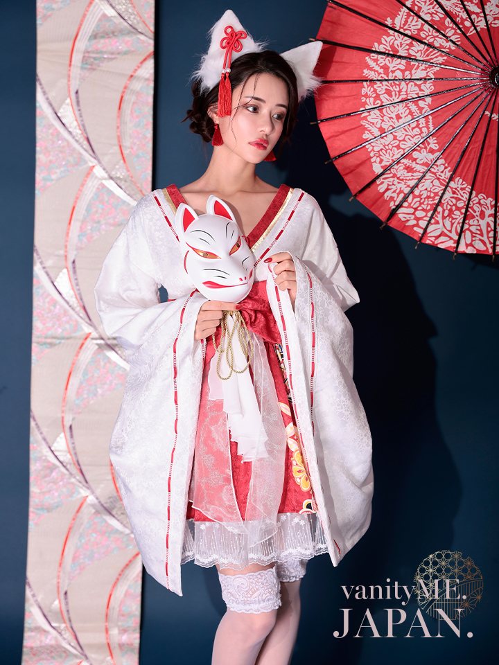 【2点セット】狐巫女 ミニ丈 赤 vcsot-231017-1