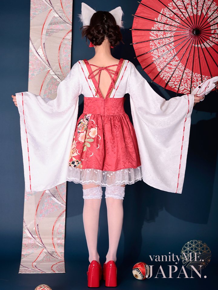 【2点セット】狐巫女 ミニ丈 赤 vcsot-231017-1